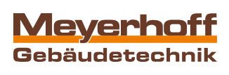Meyerhoff Logo von Meyerhoff Gebäudetechnik mit braunem und orangefarbenem Schriftzug.