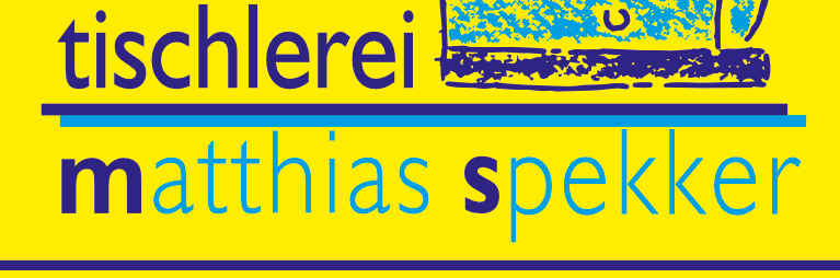 Spekker Logo der Tischlerei Matthias Spekker auf gelbem Hintergrund.
